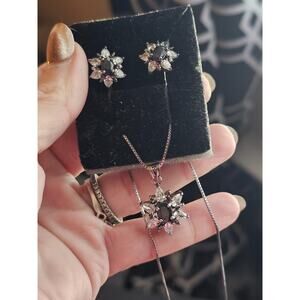 Sterling Silver 925 “JC” Pendant & Stud Earring Set Starburst Floral Design